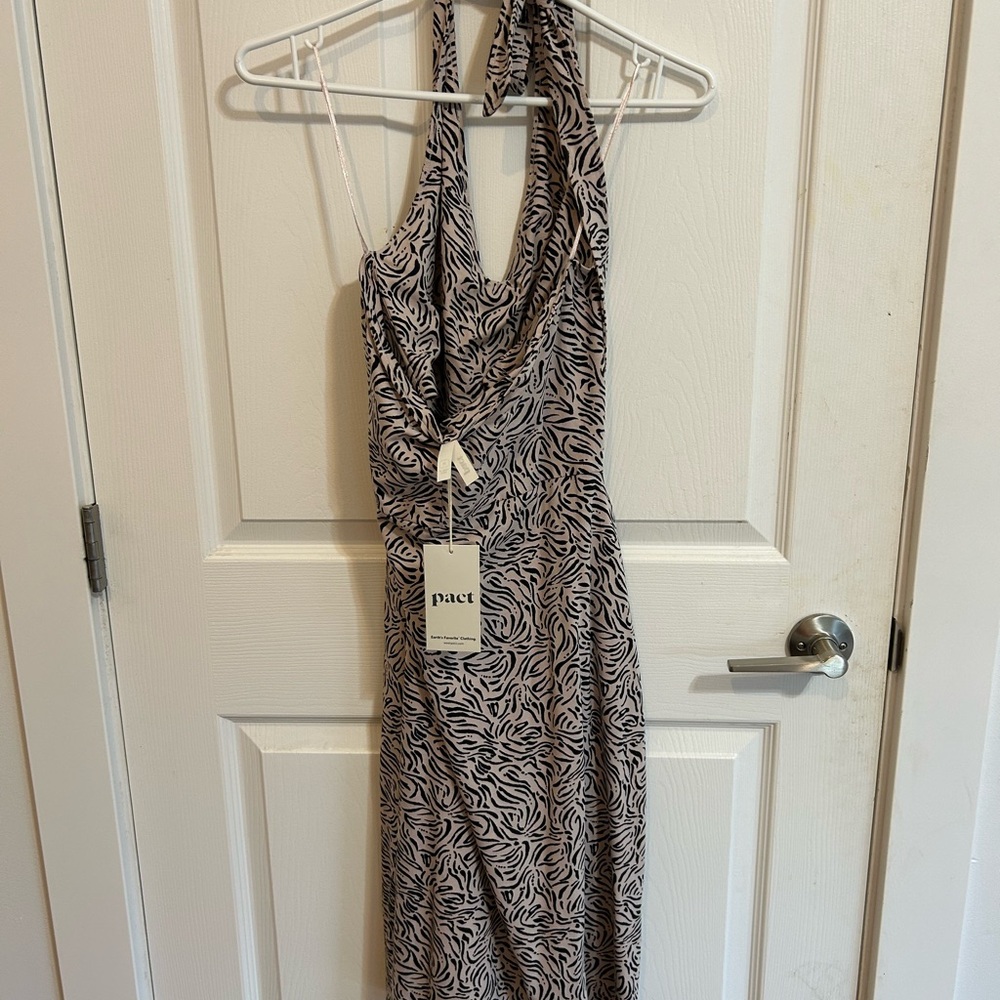 Pact Halter Dress with Windswept Oat Print